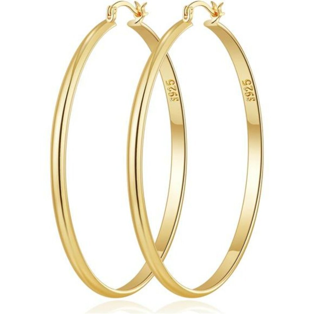 Large gold hoop earrings women 3mm wide lightweight sterling silver post big hoo